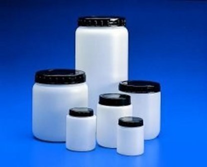 Slika za Cylindrical jars 500 ml, HDPE, white, with black screw cap, pack of 10